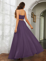 Spaghetti Strap Ruffled Chiffon Cutout Maxi Sexy Dress Plum