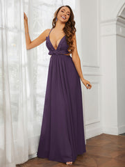 Spaghetti Strap Ruffled Chiffon Cutout Maxi Sexy Dress Plum