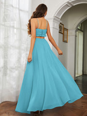 Spaghetti Strap Ruffled Chiffon Cutout Maxi Sexy Dress Pool