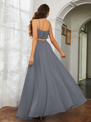Spaghetti Strap Ruffled Chiffon Cutout Maxi Sexy Dress Steel Grey
