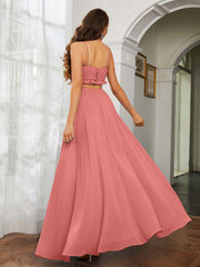 Spaghetti Strap Ruffled Chiffon Cutout Maxi Sexy Dress Sunset
