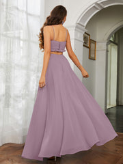 Spaghetti Strap Ruffled Chiffon Cutout Maxi Sexy Dress Vintage Mauve
