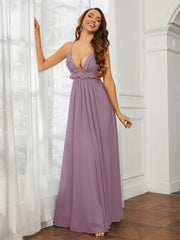 Spaghetti Strap Ruffled Chiffon Cutout Maxi Sexy Dress Vintage Mauve