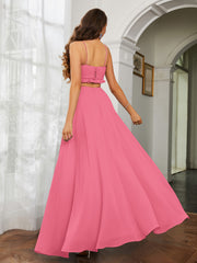 Spaghetti Strap Ruffled Chiffon Cutout Maxi Sexy Dress Watermelon