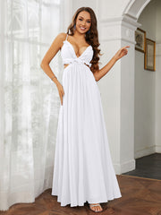 Spaghetti Strap Ruffled Chiffon Cutout Maxi Sexy Dress White