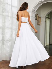 Spaghetti Strap Ruffled Chiffon Cutout Maxi Sexy Dress White