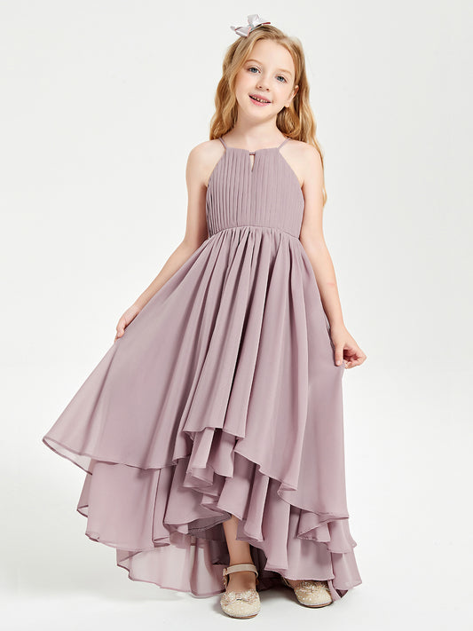 Chiffon Junior Bridesmaid Dresses Asymmetrical Cascading Skirt Dusk