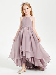 Chiffon Junior Bridesmaid Dresses Asymmetrical Cascading Skirt Dusk