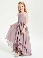 Chiffon Junior Bridesmaid Dresses Asymmetrical Cascading Skirt Dusk