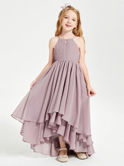 Chiffon Junior Bridesmaid Dresses Asymmetrical Cascading Skirt Dusk