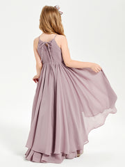 Chiffon Junior Bridesmaid Dresses Asymmetrical Cascading Skirt Dusk