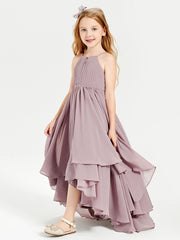 Chiffon Junior Bridesmaid Dresses Asymmetrical Cascading Skirt Dusk