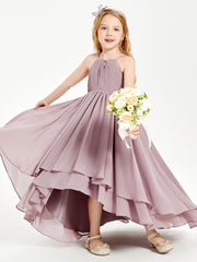 Chiffon Junior Bridesmaid Dresses Asymmetrical Cascading Skirt Dusk