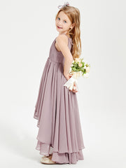 Chiffon Junior Bridesmaid Dresses Asymmetrical Cascading Skirt Dusk