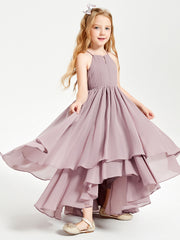 Chiffon Junior Bridesmaid Dresses Asymmetrical Cascading Skirt Dusk
