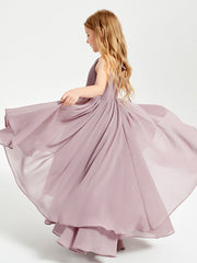 Chiffon Junior Bridesmaid Dresses Asymmetrical Cascading Skirt Dusk