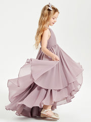 Chiffon Junior Bridesmaid Dresses Asymmetrical Cascading Skirt Dusk