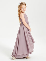 Chiffon Junior Bridesmaid Dresses Asymmetrical Cascading Skirt Dusk
