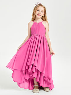 Chiffon Junior Bridesmaid Dresses Asymmetrical Cascading Skirt Azalea