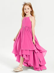 Chiffon Junior Bridesmaid Dresses Asymmetrical Cascading Skirt Azalea
