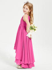 Chiffon Junior Bridesmaid Dresses Asymmetrical Cascading Skirt Azalea