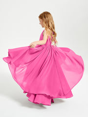Chiffon Junior Bridesmaid Dresses Asymmetrical Cascading Skirt Azalea