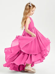 Chiffon Junior Bridesmaid Dresses Asymmetrical Cascading Skirt Azalea