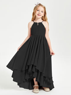 Chiffon Junior Bridesmaid Dresses Asymmetrical Cascading Skirt Black