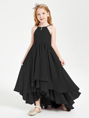 Chiffon Junior Bridesmaid Dresses Asymmetrical Cascading Skirt Black