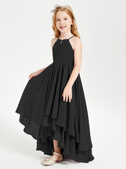 Chiffon Junior Bridesmaid Dresses Asymmetrical Cascading Skirt Black
