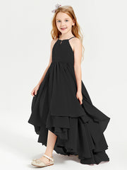Chiffon Junior Bridesmaid Dresses Asymmetrical Cascading Skirt Black