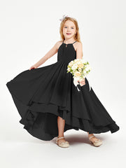 Chiffon Junior Bridesmaid Dresses Asymmetrical Cascading Skirt Black