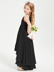 Chiffon Junior Bridesmaid Dresses Asymmetrical Cascading Skirt Black