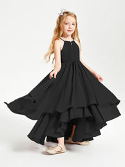 Chiffon Junior Bridesmaid Dresses Asymmetrical Cascading Skirt Black