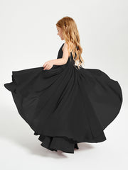 Chiffon Junior Bridesmaid Dresses Asymmetrical Cascading Skirt Black