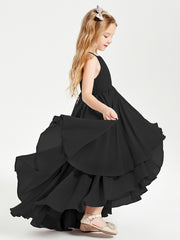 Chiffon Junior Bridesmaid Dresses Asymmetrical Cascading Skirt Black