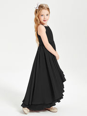 Chiffon Junior Bridesmaid Dresses Asymmetrical Cascading Skirt Black