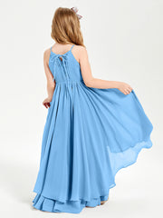 Chiffon Junior Bridesmaid Dresses Asymmetrical Cascading Skirt Blue