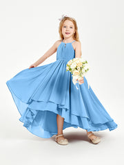 Chiffon Junior Bridesmaid Dresses Asymmetrical Cascading Skirt Blue