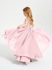 Chiffon Junior Bridesmaid Dresses Asymmetrical Cascading Skirt Blushing Pink