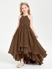 Chiffon Junior Bridesmaid Dresses Asymmetrical Cascading Skirt Brown