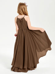Chiffon Junior Bridesmaid Dresses Asymmetrical Cascading Skirt Brown