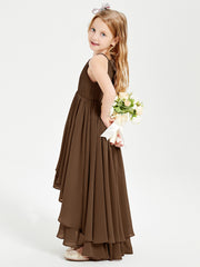 Chiffon Junior Bridesmaid Dresses Asymmetrical Cascading Skirt Brown