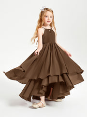 Chiffon Junior Bridesmaid Dresses Asymmetrical Cascading Skirt Brown