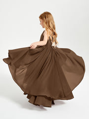 Chiffon Junior Bridesmaid Dresses Asymmetrical Cascading Skirt Brown