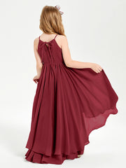 Chiffon Junior Bridesmaid Dresses Asymmetrical Cascading Skirt Burgundy