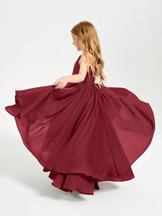 Chiffon Junior Bridesmaid Dresses Asymmetrical Cascading Skirt Burgundy