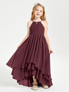 Chiffon Junior Bridesmaid Dresses Asymmetrical Cascading Skirt Cabernet