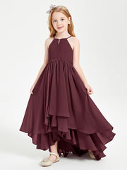 Chiffon Junior Bridesmaid Dresses Asymmetrical Cascading Skirt Cabernet