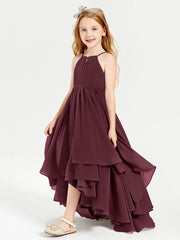 Chiffon Junior Bridesmaid Dresses Asymmetrical Cascading Skirt Cabernet